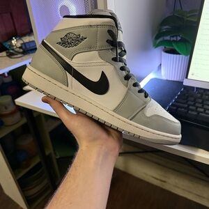 Nike Jordan 1 Mid in White, Light Gray and Black